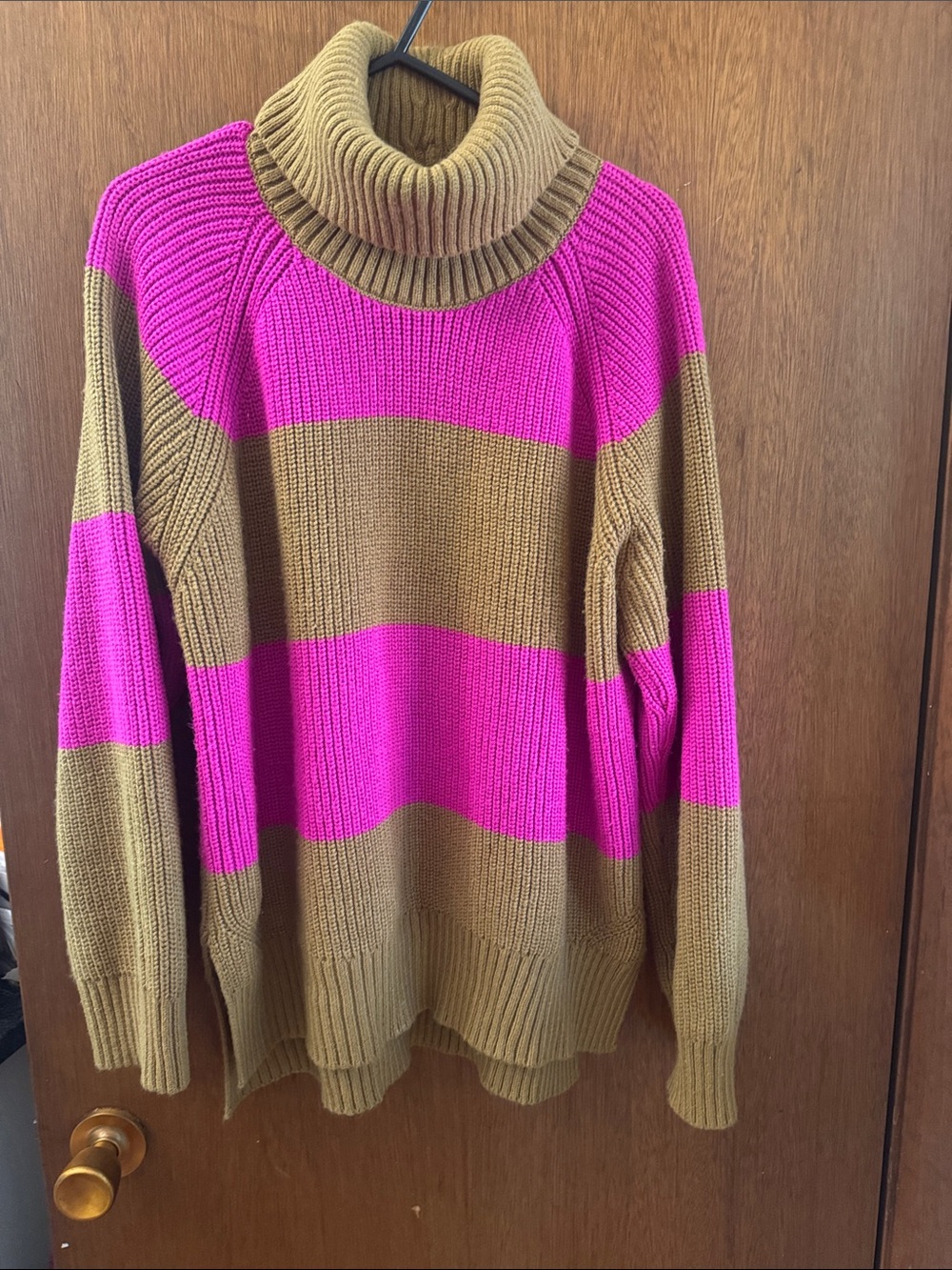 Who What Wear Fuchsia and Tan Stripe Cowl Sweater